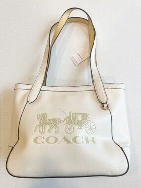 Coach Horse & Carriage Cream Pebbled Leather Shoulder Tote Bag